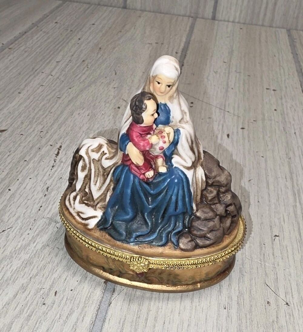 Vtg Mary Holding Baby Jesus Trinket Box Porcelain Trinity Broadcasting Network